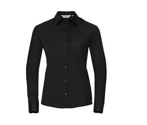 Russell Collection JZ36F - Puur Katoenen Easy Care Poplin Overhemd Met Lange Mouwen Black