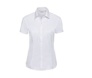 Russell Collection JZ63F - Overhemd Met Visgraat-Motief Met Korte Mouw White