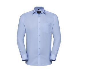 Russell Collection JZ962 - Shirt Met Visgraat-Motief Met Lange Mouw Light Blue