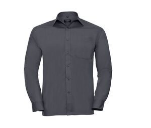 Russell Collection JZ934 - Poly/Katoenen Easy Care Poplin Overhemd Met Lange Mouw Convoy Grey