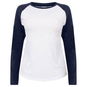 SF Women SK271 - T-shirt baseball lange mouwen dames White/ Oxford Navy